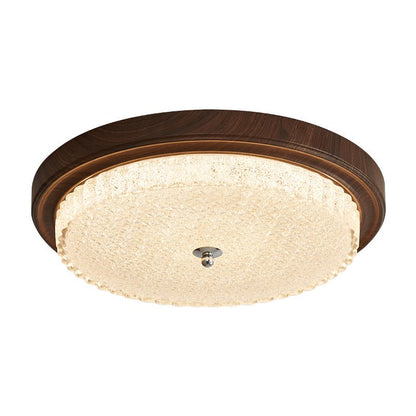 Orvella Ceiling Light | Walnut Wood & Textured Glass | 36cm/46cm Diameter