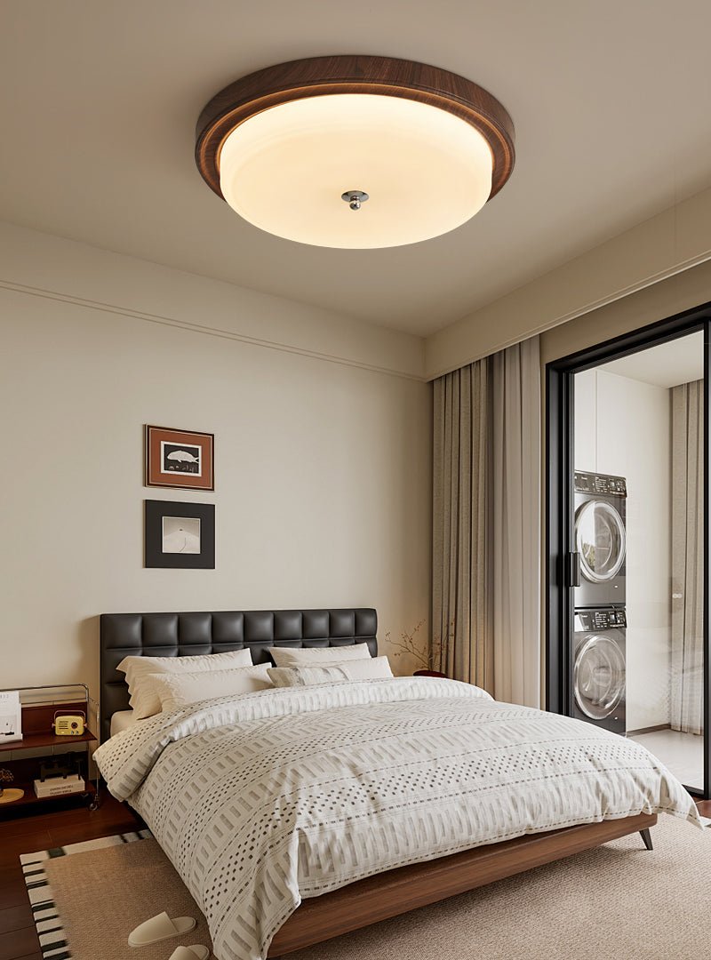 Orvella Ceiling Light | Walnut Wood & Textured Glass | 36cm/46cm Diameter