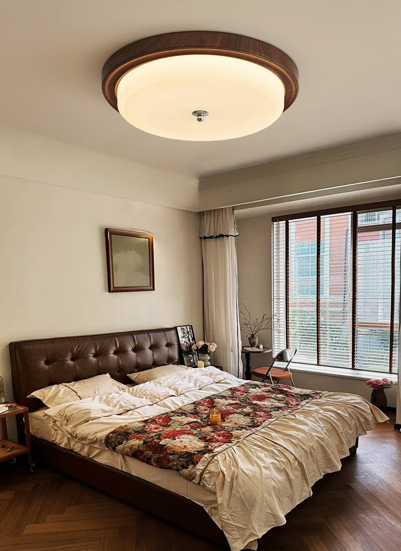Orvella Ceiling Light | Walnut Wood & Textured Glass | 36cm/46cm Diameter