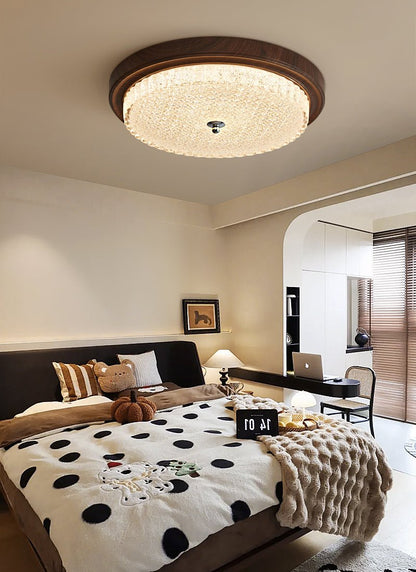 Orvella Ceiling Light | Walnut Wood & Textured Glass | 36cm/46cm Diameter