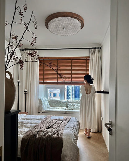 Orvella Ceiling Light | Walnut Wood & Textured Glass | 36cm/46cm Diameter