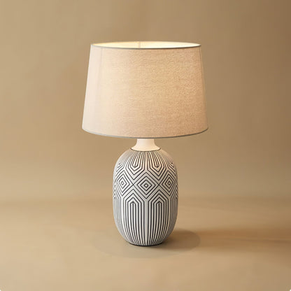 Geometric Table Lamp | Ceramic Base | White & Beige