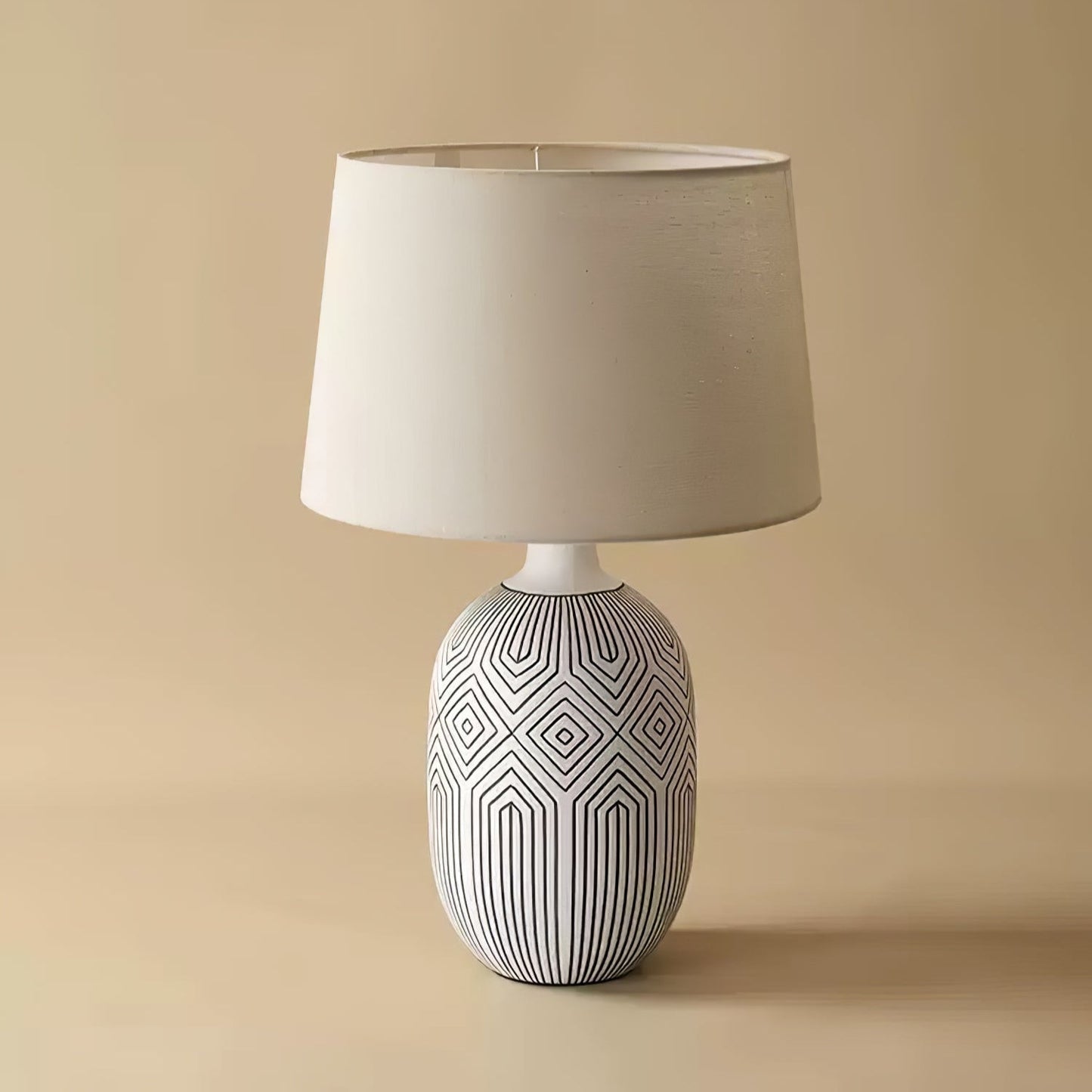 Geometric Table Lamp | Ceramic Base | White & Beige