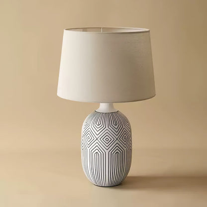 Geometric Table Lamp | Ceramic Base | White & Beige