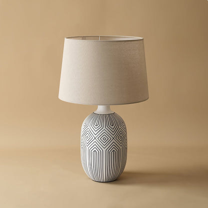 Geometric Table Lamp | Ceramic Base | White & Beige