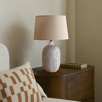 Geometric Table Lamp | Ceramic Base | White & Beige