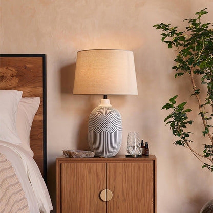 Geometric Table Lamp | Ceramic Base | White & Beige