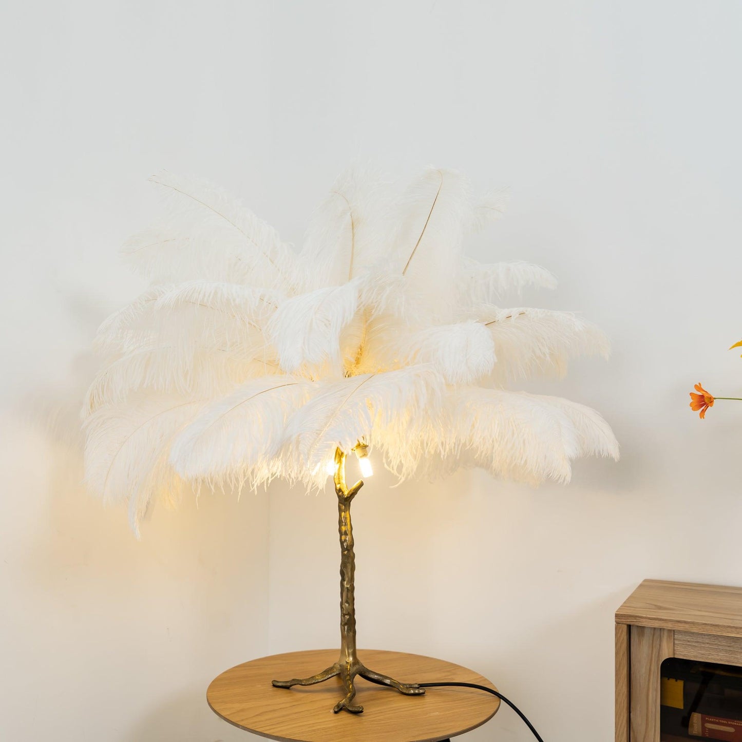 Ostrich Feather Table Lamp | Brass Base | 15 Color Options