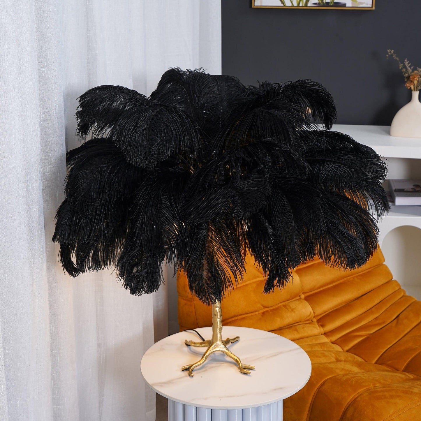 Ostrich Feather Table Lamp | Brass Base | 15 Color Options