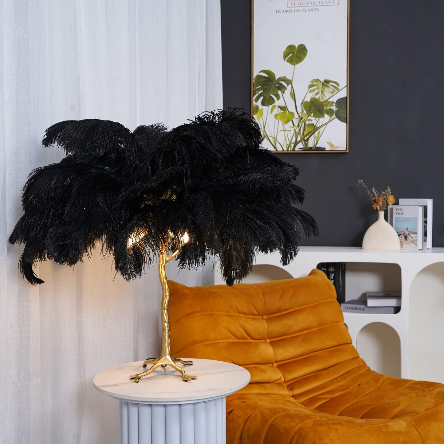 Ostrich Feather Table Lamp | Brass Base | 15 Color Options