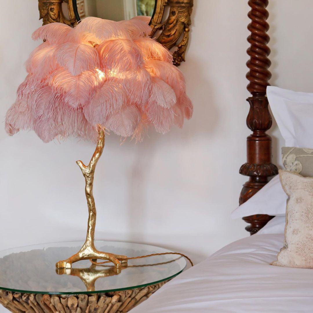 Ostrich Feather Table Lamp | Brass Base | 15 Color Options