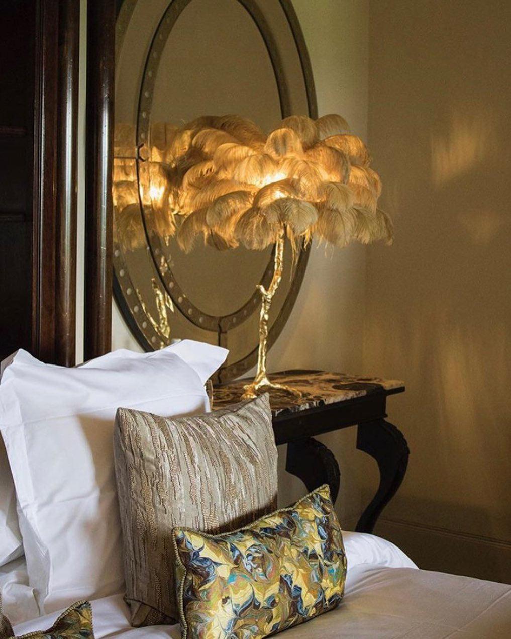 Ostrich Feather Table Lamp | Brass Base | 15 Color Options