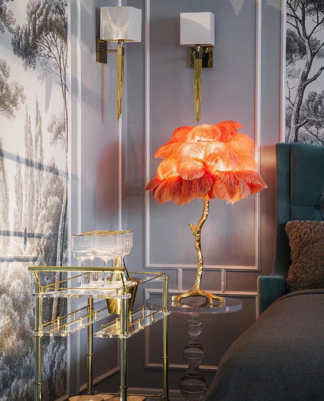 Ostrich Feather Table Lamp | Brass Base | 15 Color Options