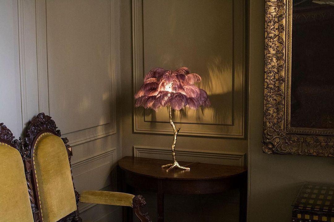Ostrich Feather Table Lamp | Brass Base | 15 Color Options