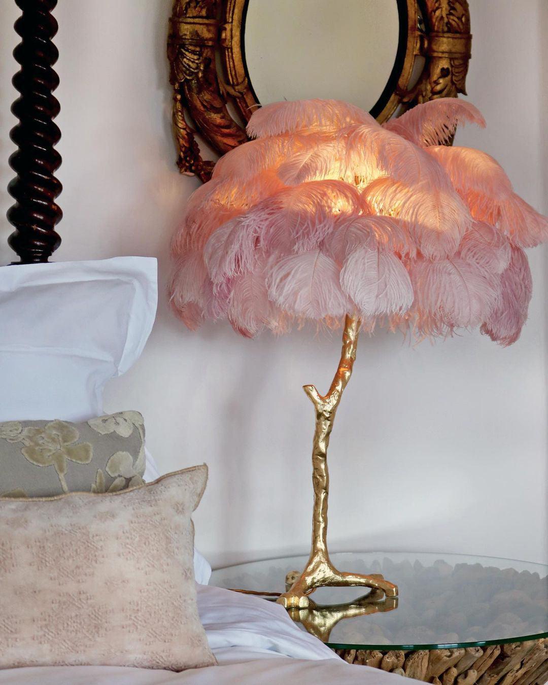 Ostrich Feather Table Lamp | Brass Base | 15 Color Options