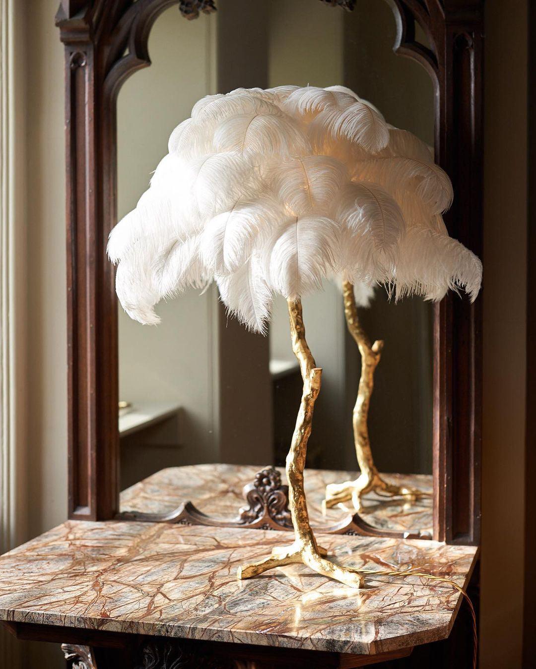 Ostrich Feather Table Lamp | Brass Base | 15 Color Options