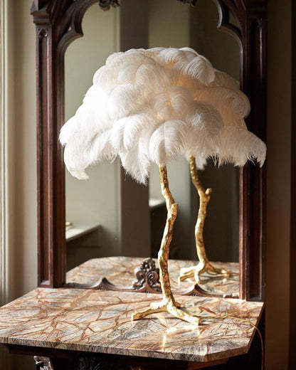 Ostrich Feather Table Lamp | Brass Base | 15 Color Options