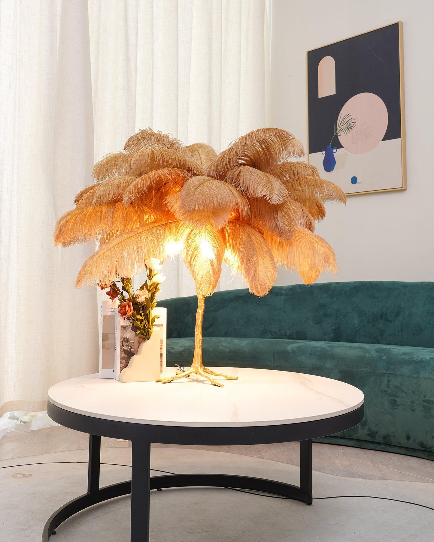 Ostrich Feather Table Lamp | Brass Base | 15 Color Options