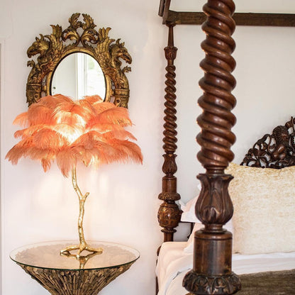 Ostrich Feather Table Lamp | Brass Base | 15 Color Options