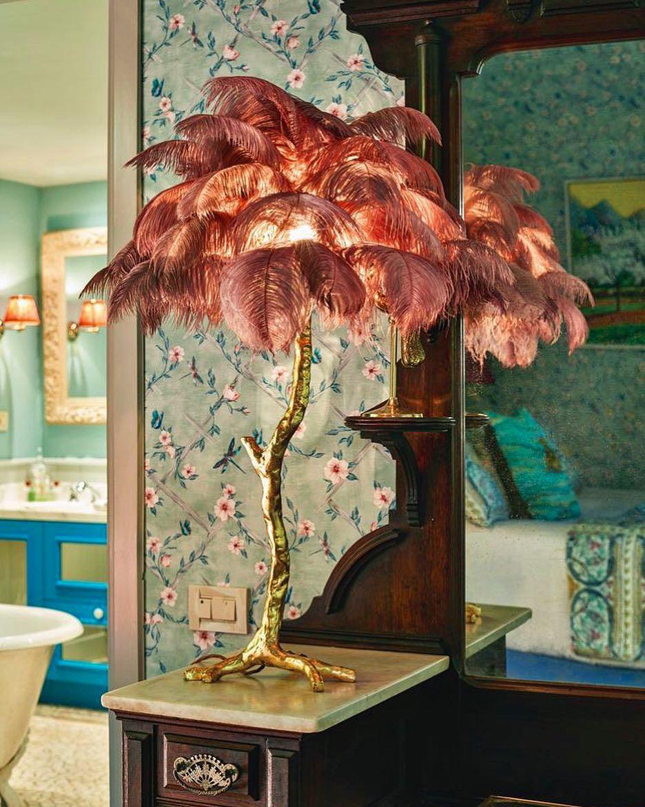 Ostrich Feather Table Lamp | Brass Base | 15 Color Options