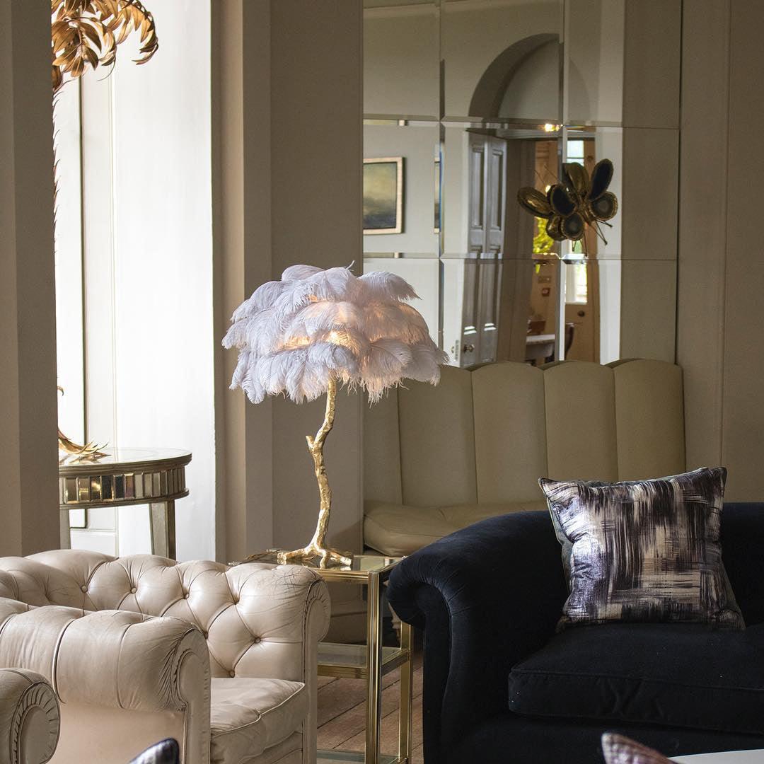 Ostrich Feather Table Lamp | Brass Base | 15 Color Options