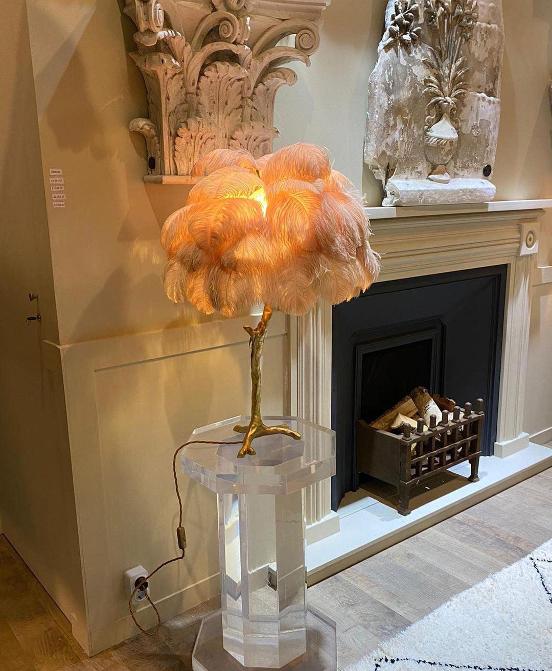Ostrich Feather Table Lamp | Brass Base | 15 Color Options