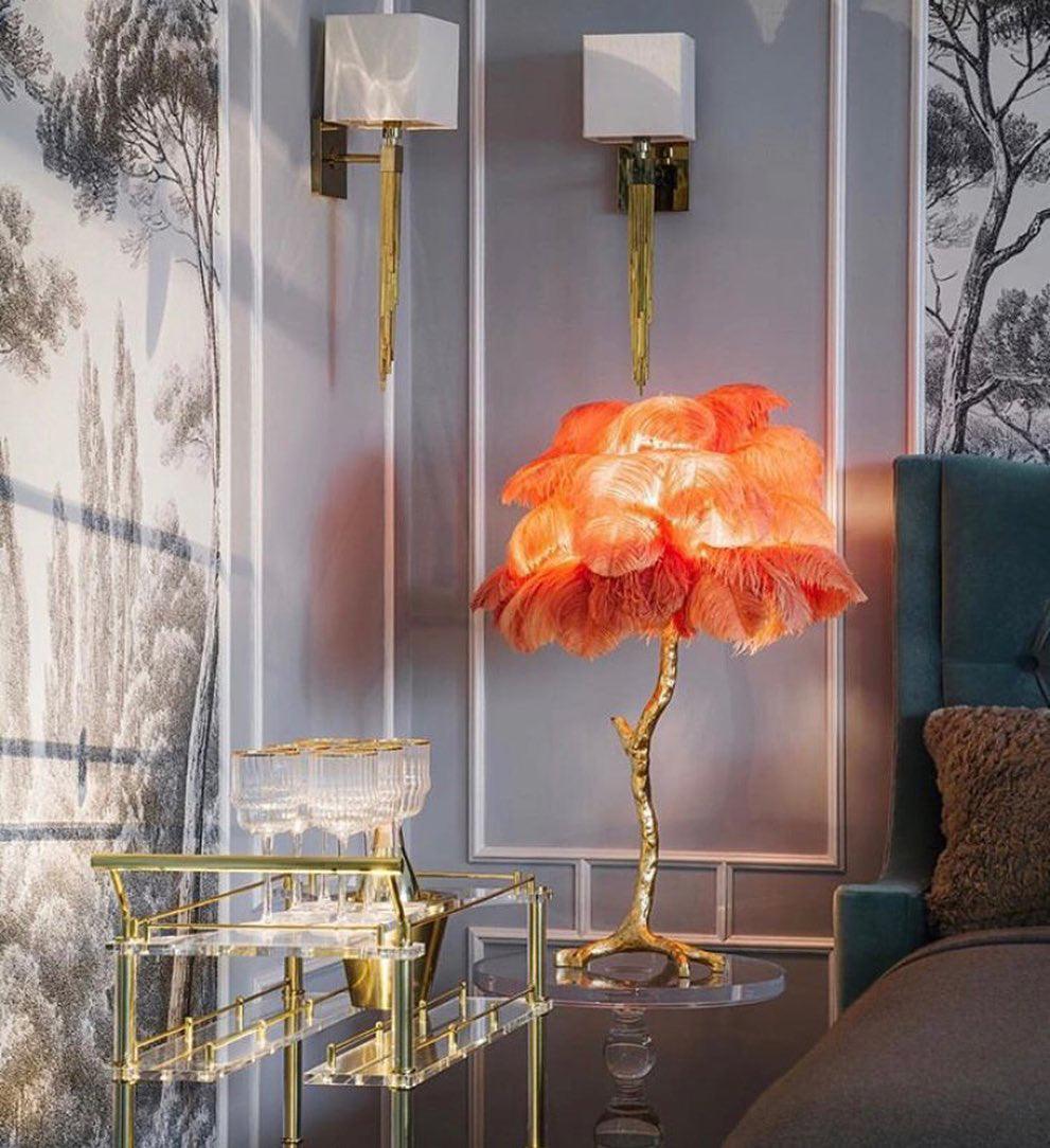 Ostrich Feather Table Lamp | Brass Base | 15 Color Options