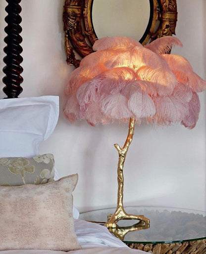 Ostrich Feather Table Lamp | Brass Base | 15 Color Options