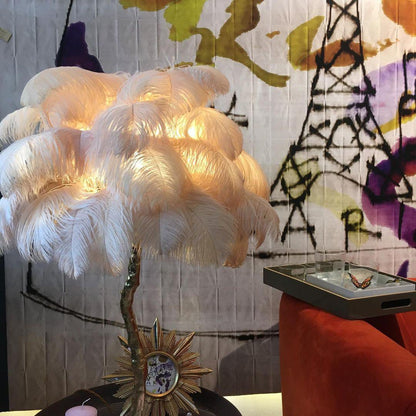 Ostrich Feather Table Lamp | Brass Base | 15 Color Options