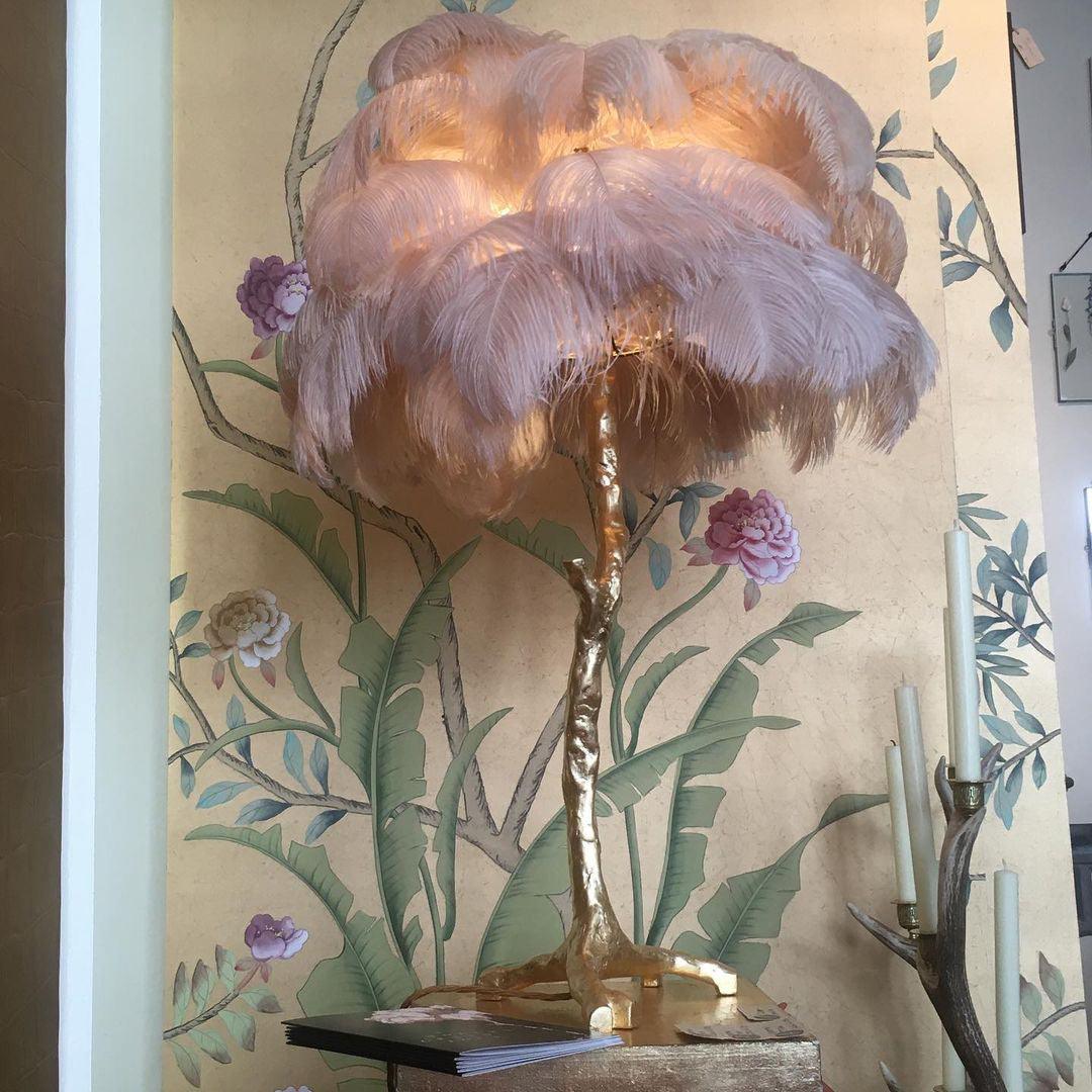 Ostrich Feather Table Lamp | Brass Base | 15 Color Options