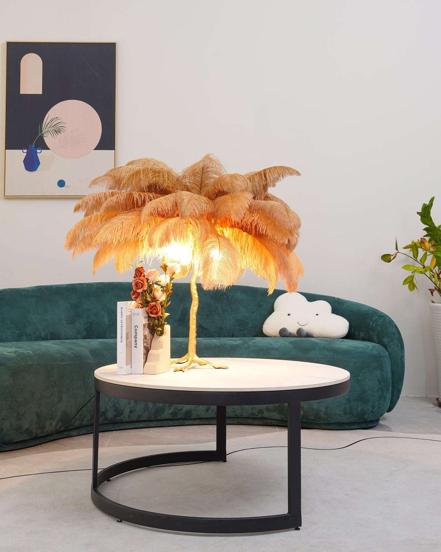Ostrich Feather Table Lamp | Brass Base | 15 Color Options
