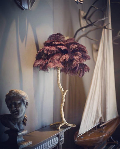 Ostrich Feather Table Lamp | Brass Base | 15 Color Options