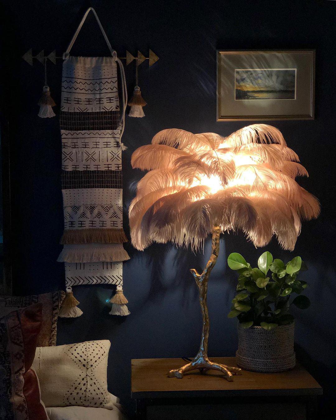 Ostrich Feather Table Lamp | Brass Base | 15 Color Options