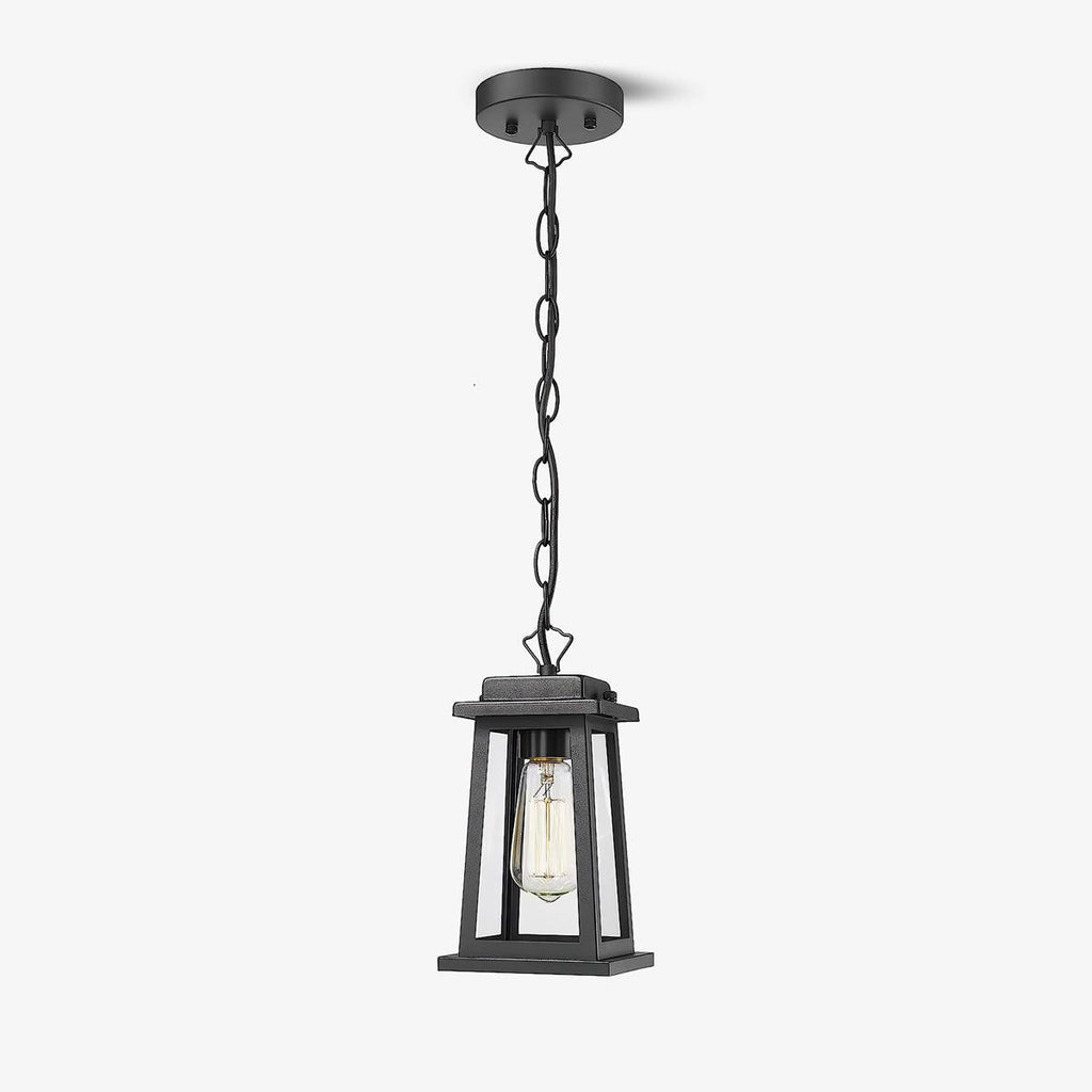 Outdoor Pendant Lamp | Black Metal & Tempered Glass | 13cm Diameter