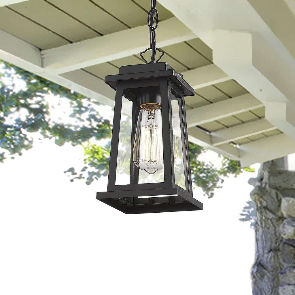 Outdoor Pendant Lamp | Black Metal & Tempered Glass | 13cm Diameter