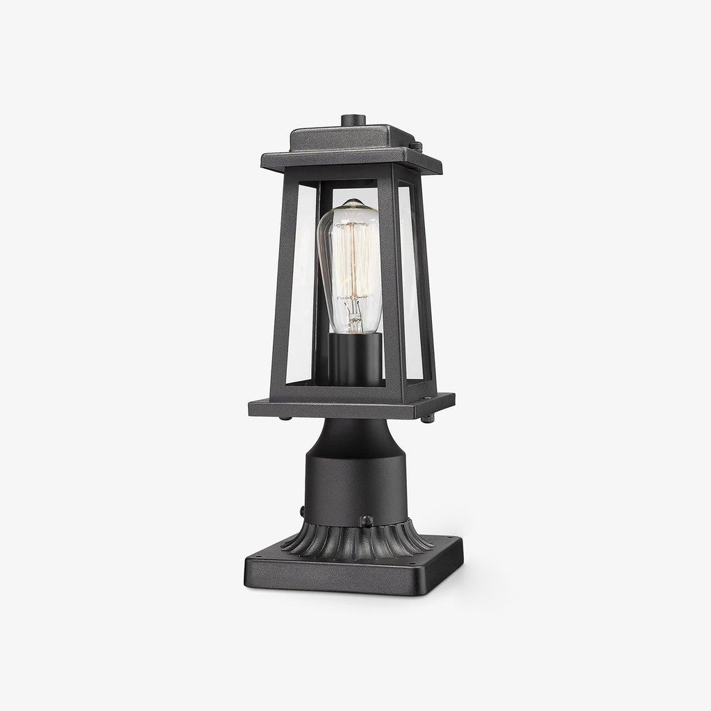 Outdoor Lantern Post Light | Black Metal & Tempered Glass | 36cm Height