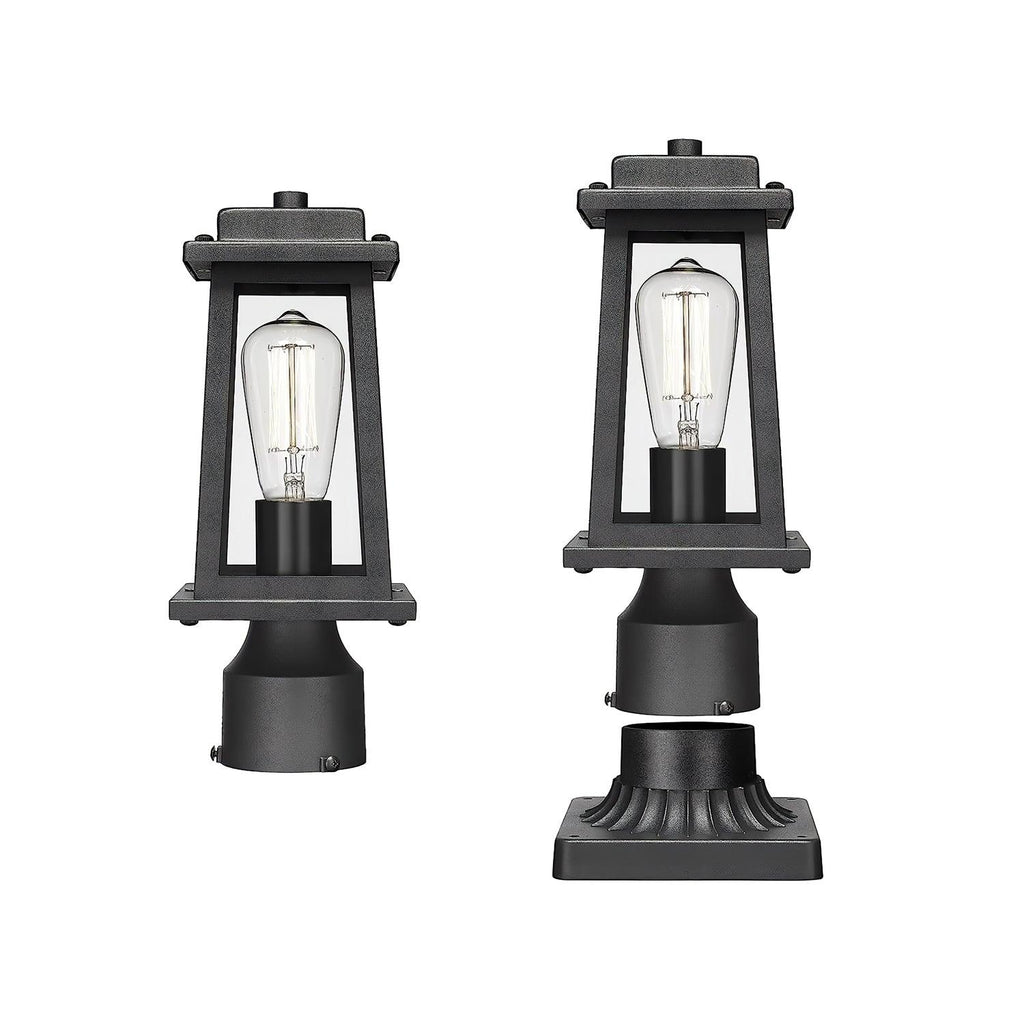 Outdoor Lantern Post Light | Black Metal & Tempered Glass | 36cm Height