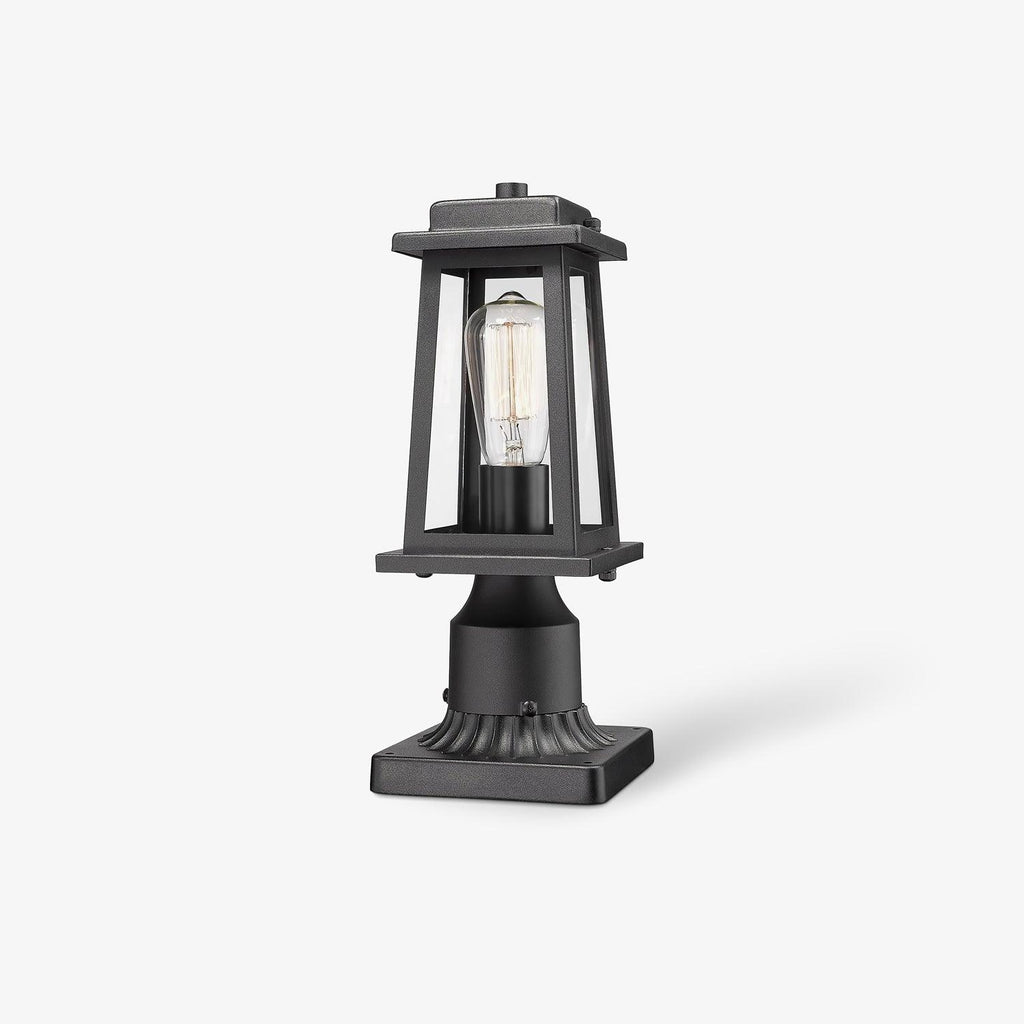 Outdoor Lantern Post Light | Black Metal & Tempered Glass | 36cm Height