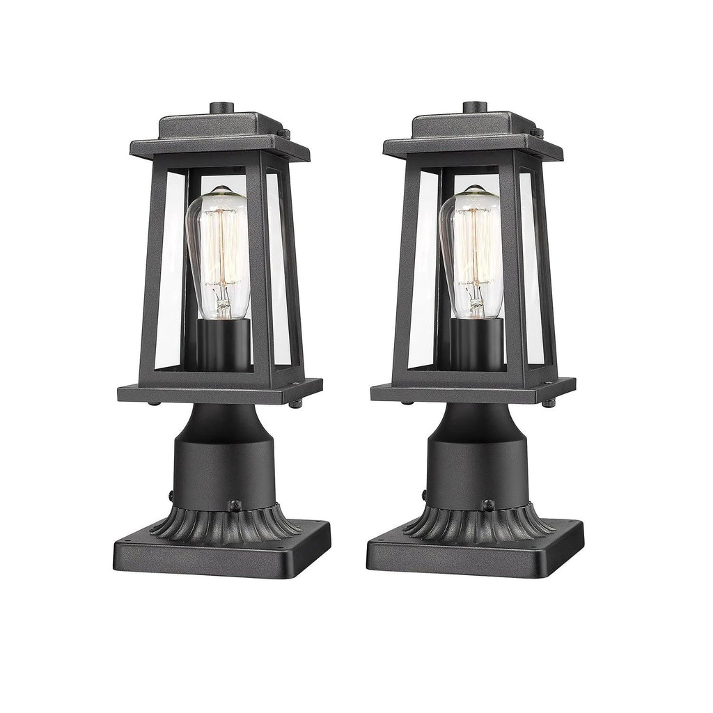 Outdoor Lantern Post Light | Black Metal & Tempered Glass | 36cm Height