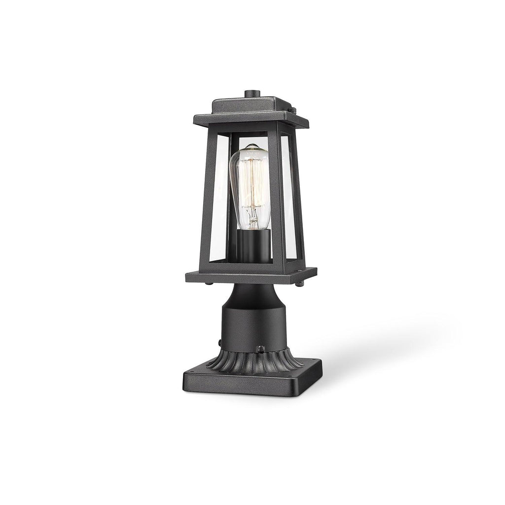 Outdoor Lantern Post Light | Black Metal & Tempered Glass | 36cm Height