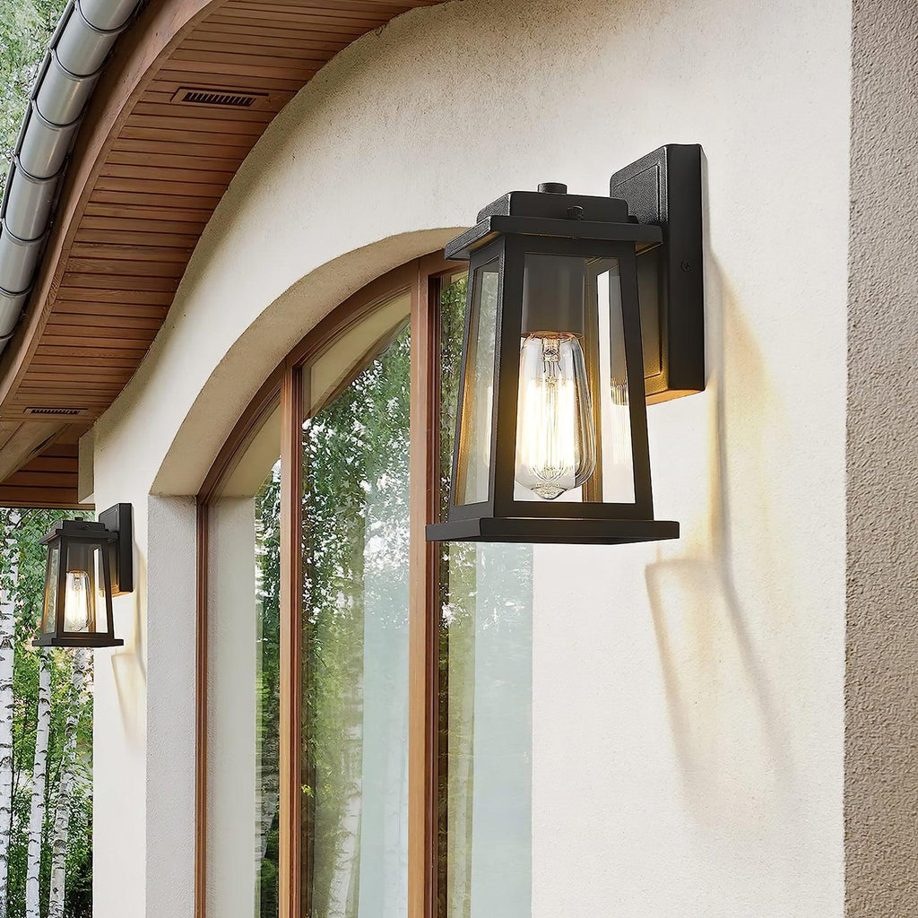 Outdoor Wall Lantern | Black Metal & Clear Glass | Set of 2