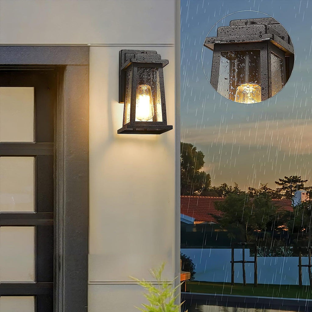 Outdoor Wall Lantern | Black Metal & Clear Glass | Set of 2