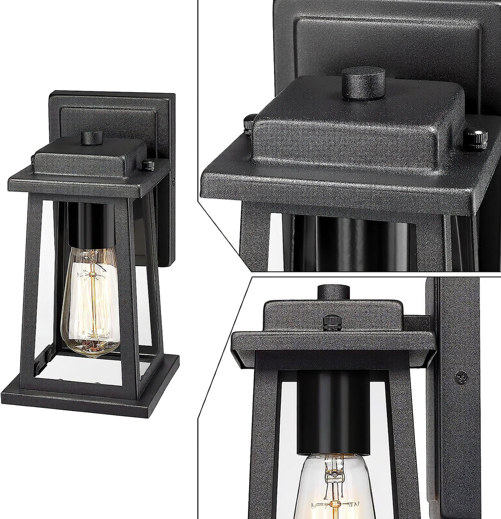 Outdoor Wall Lantern | Black Metal & Clear Glass | Set of 2