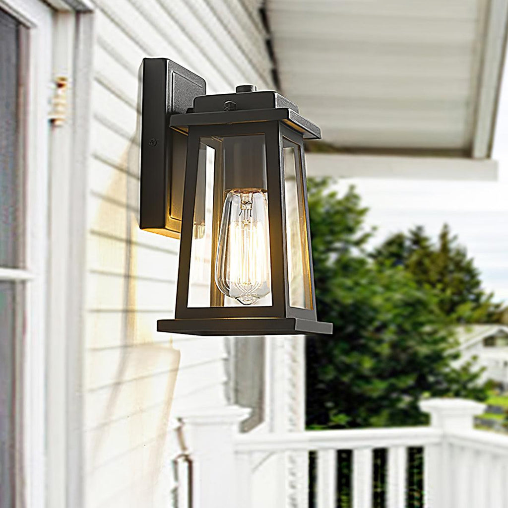 Outdoor Wall Lantern | Black Metal & Clear Glass | Set of 2