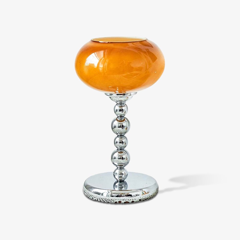 Chrome Table Lamp | Geometric Design | Dark Orange & White Glass