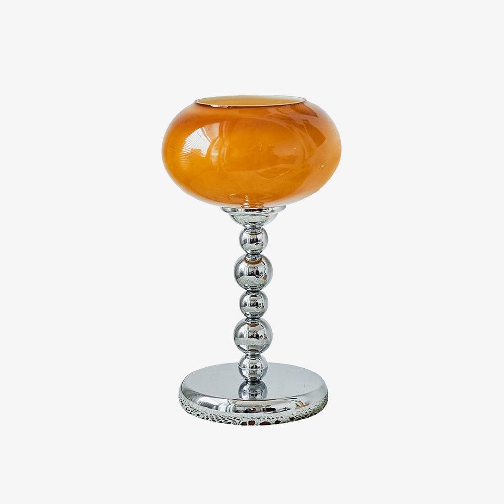 Chrome Table Lamp | Geometric Design | Dark Orange & White Glass