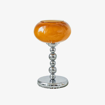 Chrome Table Lamp | Geometric Design | Dark Orange & White Glass