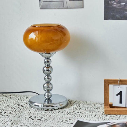 Chrome Table Lamp | Geometric Design | Dark Orange & White Glass
