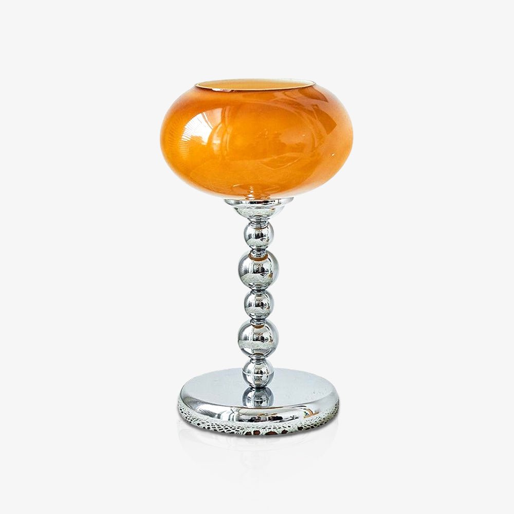 Chrome Table Lamp | Geometric Design | Dark Orange & White Glass