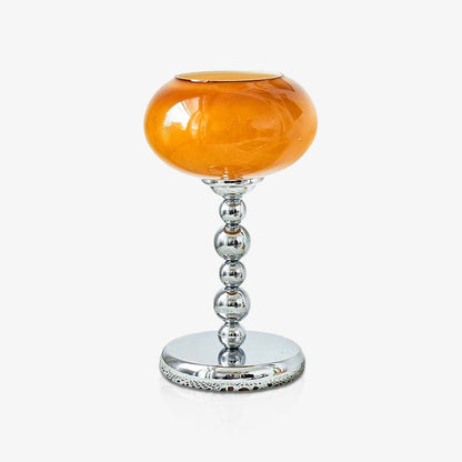 Chrome Table Lamp | Geometric Design | Dark Orange & White Glass